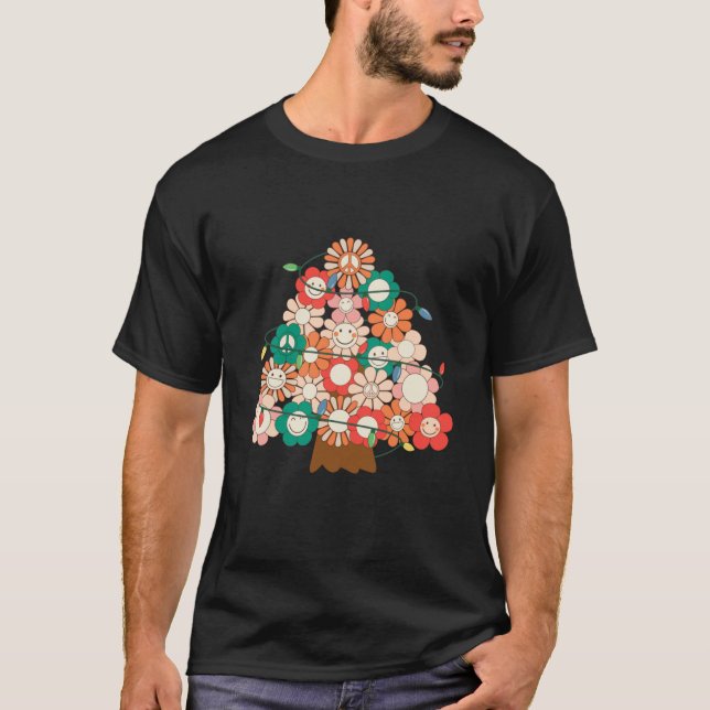Retro Weihnachtsbaum Lächeln Gesicht Blume Xmas Li T-Shirt (Vorderseite)