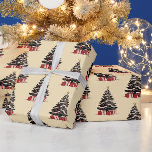 Retro-Weihnachtsbaum-Muster-Geschenkpapier Geschenkpapier