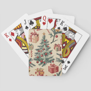 Retro-Weihnachtsbaum Rot Grün Creme-Festtage Spielkarten