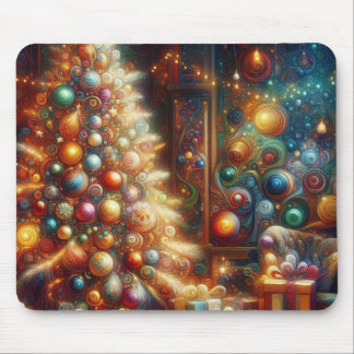 Retro-Weihnachtsbaum + Weihnachtsbaum-Dekorationen Mousepad