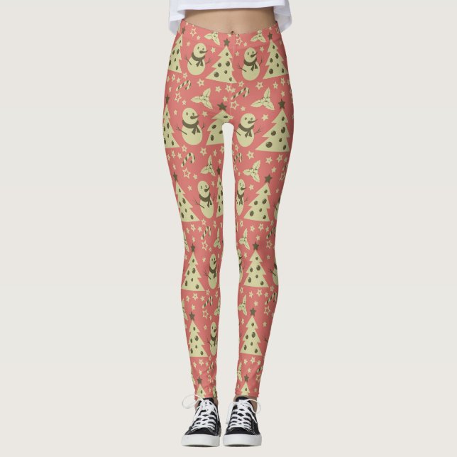 Retro Weihnachtsbäume Heilige Beerenstrasse Leggings (Vorderseite)