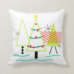 Retro-Weihnachtsbäume im Mid-Century-Modern-Stil Kissen