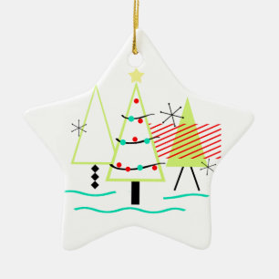 Retro-Weihnachtsbäume im Stil der Mitte des 20. Ja Keramikornament