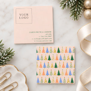 Retro-Weihnachtsbäume Minimalistisches Boutique-Lo Quadratische Visitenkarte