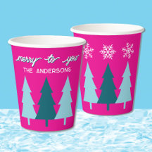 Retro-Weihnachtsbäume Pink Türkis Schneemflocken