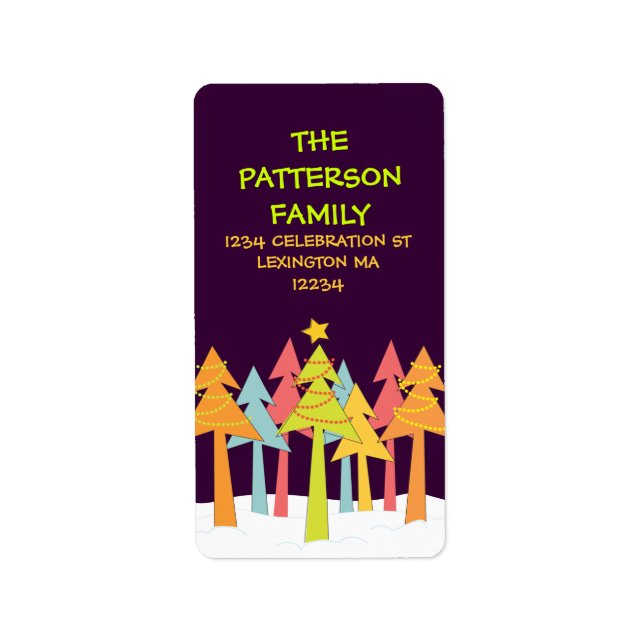 Retro Weihnachtsbaumen Weihnachtsanschrift Adressaufkleber (Vorne)