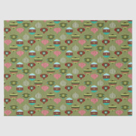 Retro Weihnachtsbaumschmuck auf grünem Dekor Seidenpapier