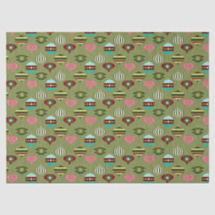 Retro Weihnachtsbaumschmuck auf grünem Dekor Seidenpapier