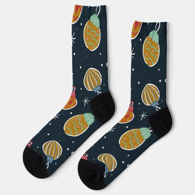 Retro-Weihnachtsbaumschmuck-Muster-Socken Socken (Linkes Detail)