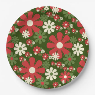 Retro-Weihnachtsblumen 60er 70er Floralmuster Pappteller