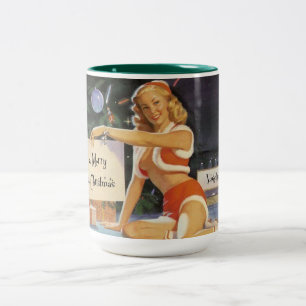 Retro WeihnachtsButton oben Zweifarbige Tasse