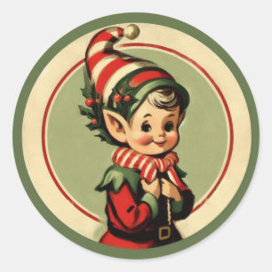 Retro Weihnachtself Vintage Weihnachten Runder Aufkleber
