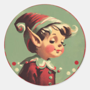 Retro Weihnachtself Vintage Weihnachten Runder Aufkleber