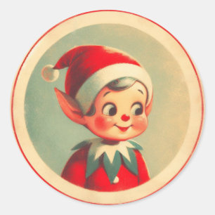 Retro Weihnachtself Vintage Weihnachten Runder Aufkleber