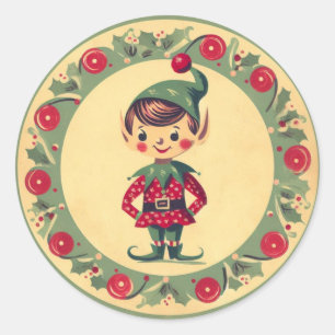 Retro Weihnachtself Vintage Weihnachten Runder Aufkleber