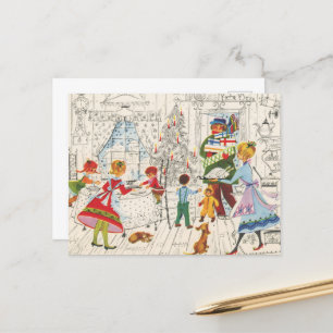 Retro-Weihnachtsfamilie Feiertagspostkarte