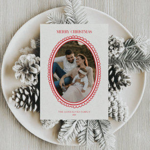Retro-Weihnachtsfamilienfoto in Rot Feiertagskarte