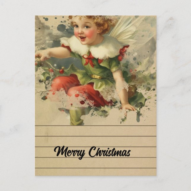 Retro-Weihnachtsfee Postkarte (Vorderseite)