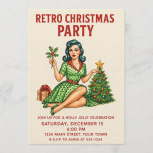Retro-Weihnachtsfeier-Einladung   Vintage Pin-Up  Einladung