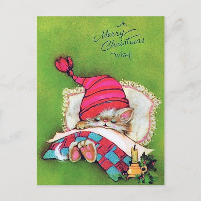 Retro Weihnachtsfeiertag Katzenpostkarte Feiertagspostkarte (Vorderseite)