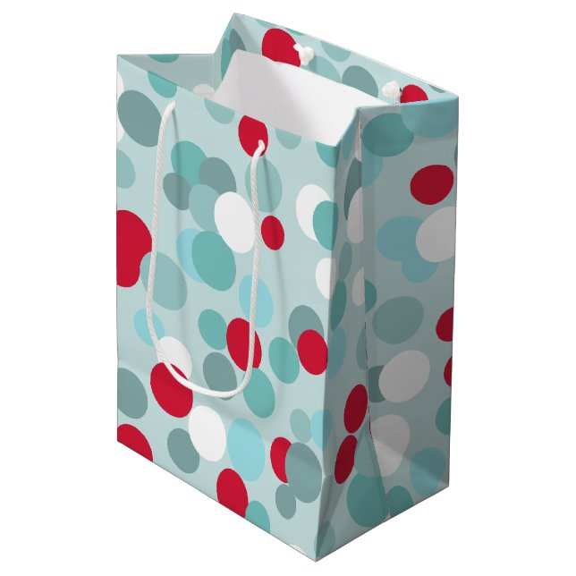 Retro Weihnachtsfeiertag Polka Dots Geschenktasche Mittlere Geschenktüte (Vorderseite Schrägansicht)