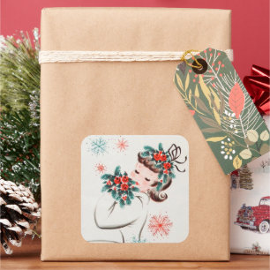 Retro Weihnachtsfeiertag Quadratischer Aufkleber