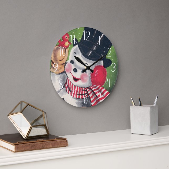 Retro Weihnachtsfeiertag Snowman Große Wanduhr (Büro)
