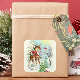 Retro Weihnachtsfest Quadratischer Aufkleber