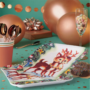 Retro Weihnachtsfest Rentiere Pappteller