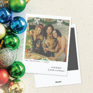 Retro-Weihnachtsfotokarte - Grüne und weiße Girlan Feiertagskarte