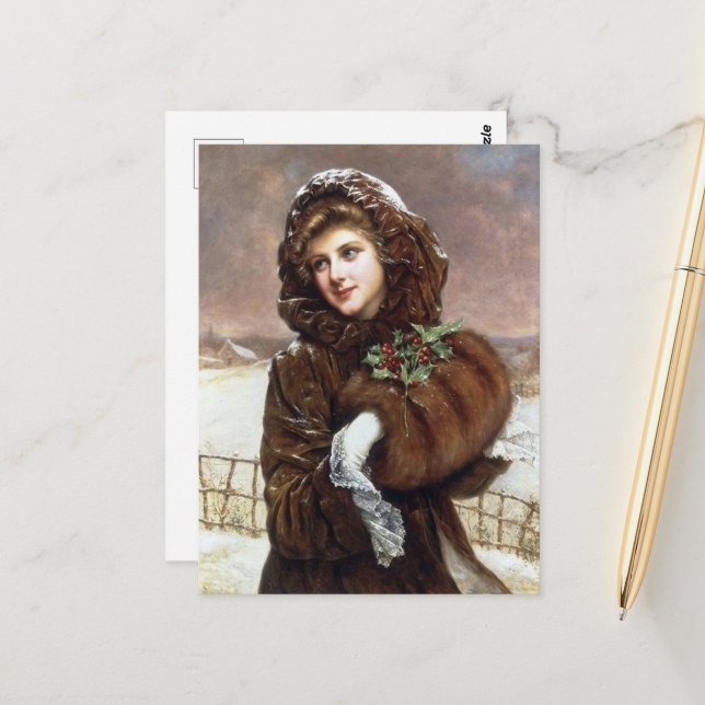 Retro Weihnachtsfrau Holiday Postkarte (Vorderseite/Rückseite Beispiel)