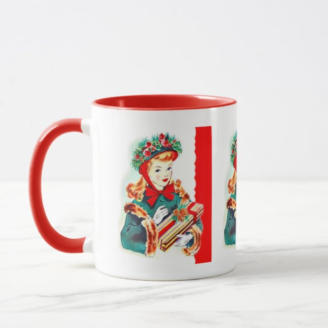 Retro Weihnachtsfrau Holiday Tasse (Links)