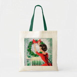 Retro Weihnachtsfrau Holiday Tragetasche