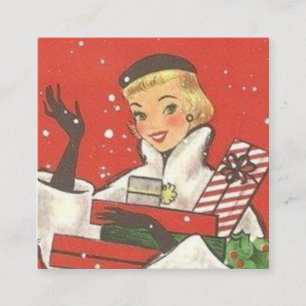 Retro-Weihnachtsfrau Weihnachtsfest Quadratische Visitenkarte