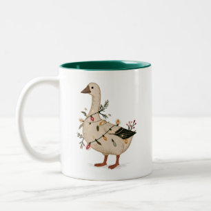 Retro-Weihnachtsgans mit Lichterkette Zweifarbige Tasse