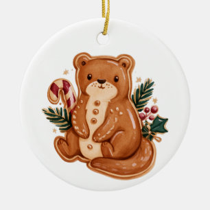 Retro-Weihnachtsgebäck-Otter mit Zuckerstange Keramik Ornament