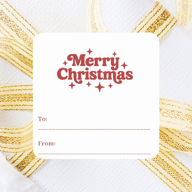 Retro-Weihnachtsgeschenk in Rot-Weiß Quadratischer Aufkleber (Von Creator hochgeladen)