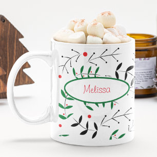 Retro Weihnachtsgrün Niedlicher Personalisierter W Kaffeetasse