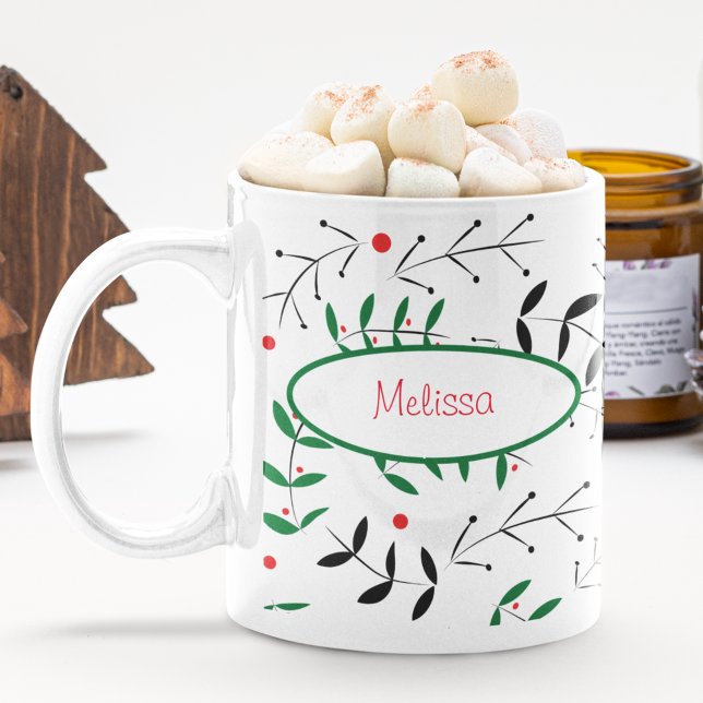 Retro Weihnachtsgrün Niedlicher Personalisierter W Kaffeetasse (Von Creator hochgeladen)
