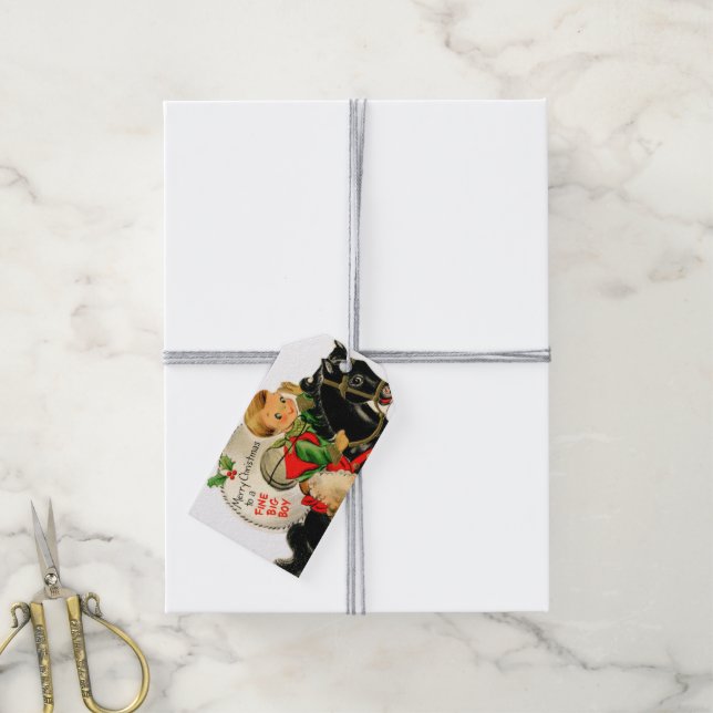 Retro-Weihnachtsjunge Geschenkanhänger (Mit Garn)