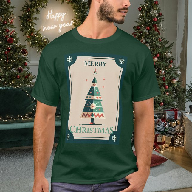Retro Weihnachtskarte mit geometrischem Baumdesign T-Shirt (Von Creator hochgeladen)