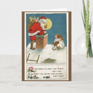 Retro Weihnachtskarte mit Santa und Kindern am Sch Feiertagskarte