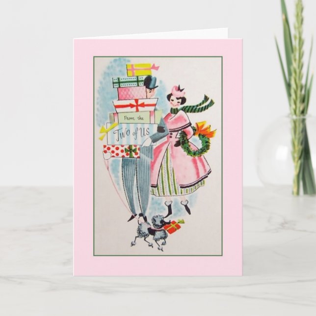 Retro Weihnachtskarte von uns beiden Feiertagskarte (Vorderseite)