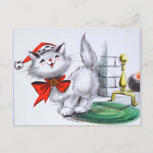 Retro-Weihnachtskatze Feiertagspostkarte (Vorderseite)