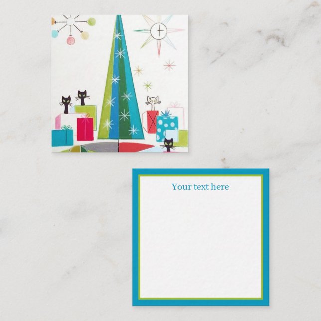 Retro Weihnachtskatzen fügen Text hinzu Mitteilungskarte (Vorne/Hinten)