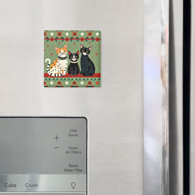 Retro Weihnachtskatzen Magnet (In Situ (Kühlschrank))
