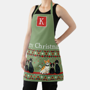 Retro-Weihnachtskatzen-Monogramm Schürze