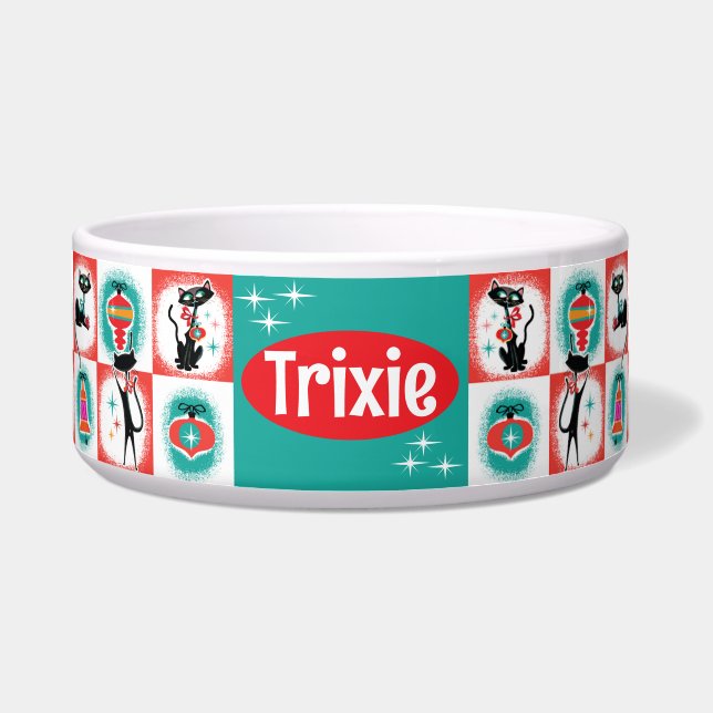 Retro Weihnachtskatzenfutter individuell anpassbar Napf (Vorderseite)