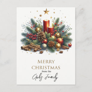Retro-Weihnachtskerzen und goldene Feiertage Postkarte
