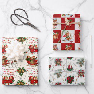 Retro-Weihnachtsklassiker-Trio Geschenkpapier Set